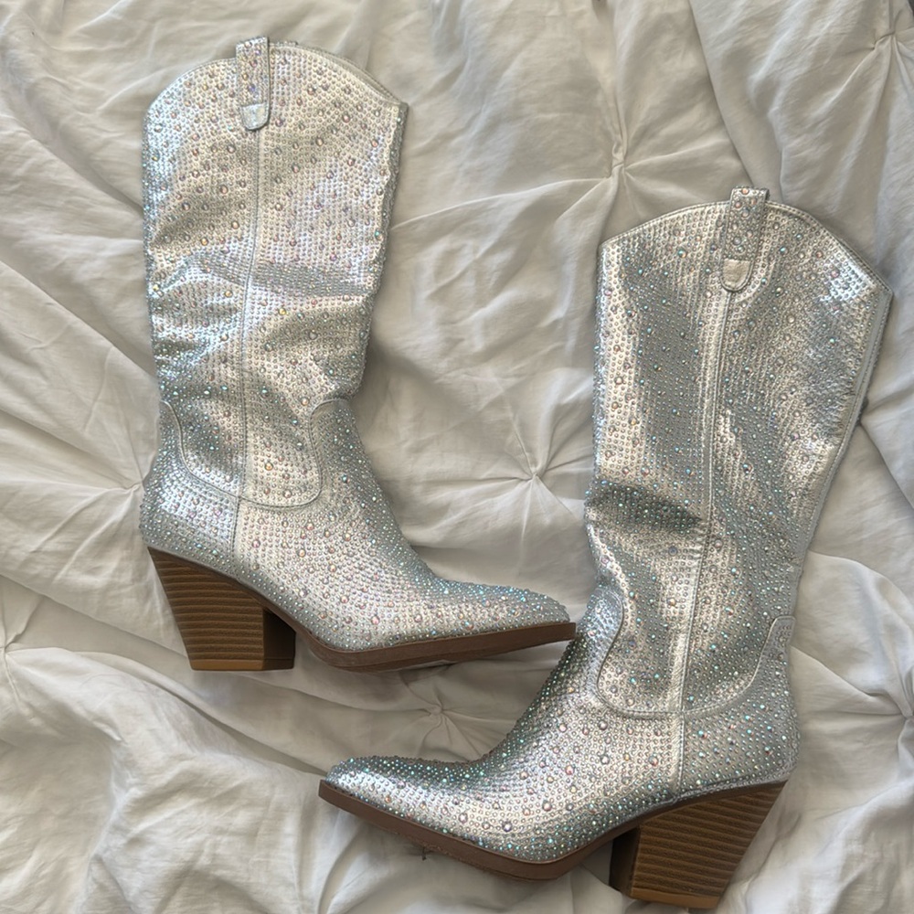 Silver rhinestone cowgirl boots